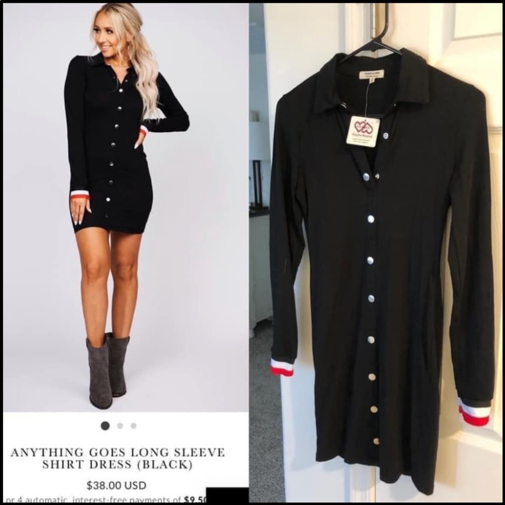 Anything Goes Long Sleeve Shirt Dress (black)